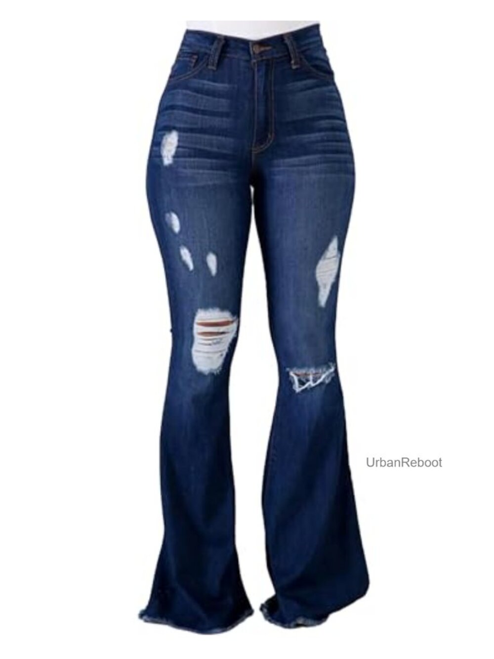 Vintage 90s High Waist Ripped Flare Bell Bottom Jeans Women Wide Leg Denim Pants